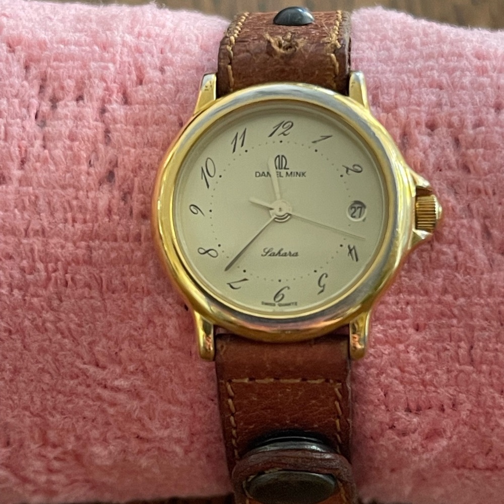 Daniel Mink Gold “Sahara” Swiss Quartz Watch with original leather band. EUC - Picture 8 of 13